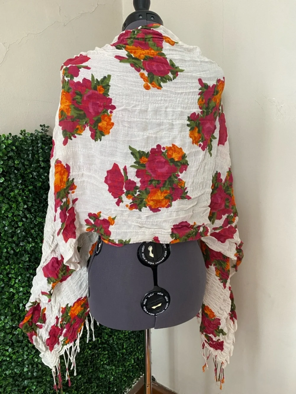 mark. White Floral Crinkle Scarf with Pink & Orange Blooms